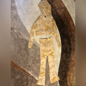 Tie-Dye Yellow Hoodie Flare Pant 2 Piece Set - M